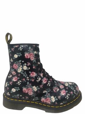 Dr. Martens Pascal 1460 Black Floral Rose Print Leather Combat Boots Size 7